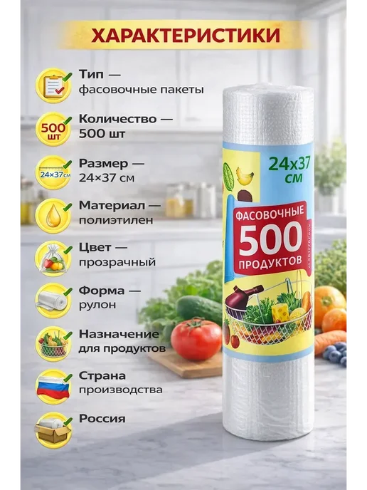 НУР95 Фасовочные пакеты в рулоне для кухни 500шт, 500 шт, фото 4