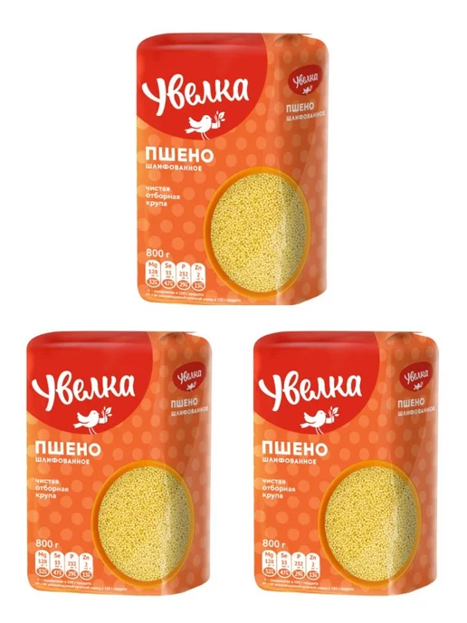 Увелка Крупа пшено шлифованное, 800 г, 2 шт, 800 г, 3 шт