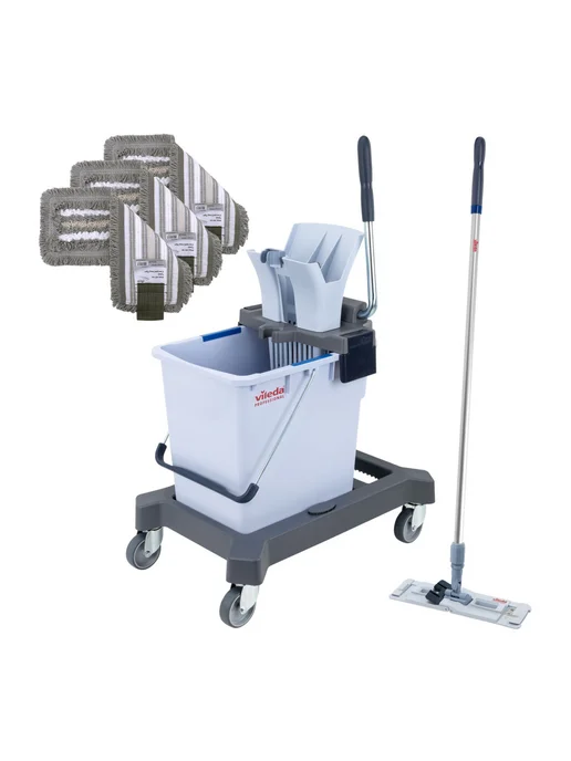 Vileda Professional Тележка уборочная для уборки, швабра и 3 мопа, ведро, отжим, голубой, фото 4
