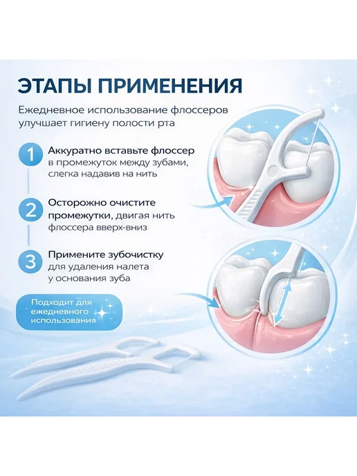 HI PE Зубочистки с зубной нитью пластиковые флоссеры, вариант, фото 3