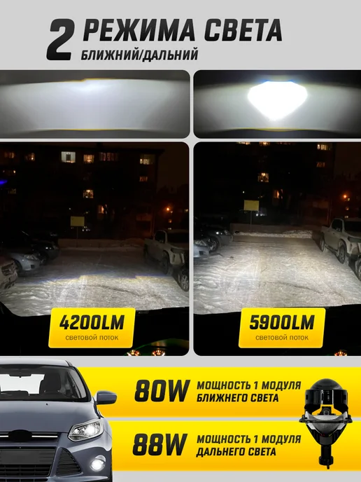 ZMB Bi-LED K5 Pro линзы 3.0 дюйма ближний-дальний свет, вариант, фото 6