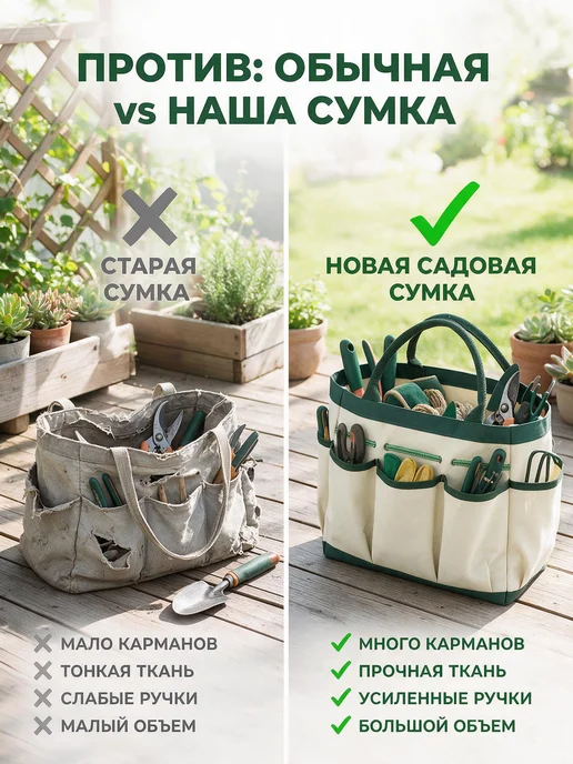 Сумка для садовых инструментов, для дачи, вариант, фото 3