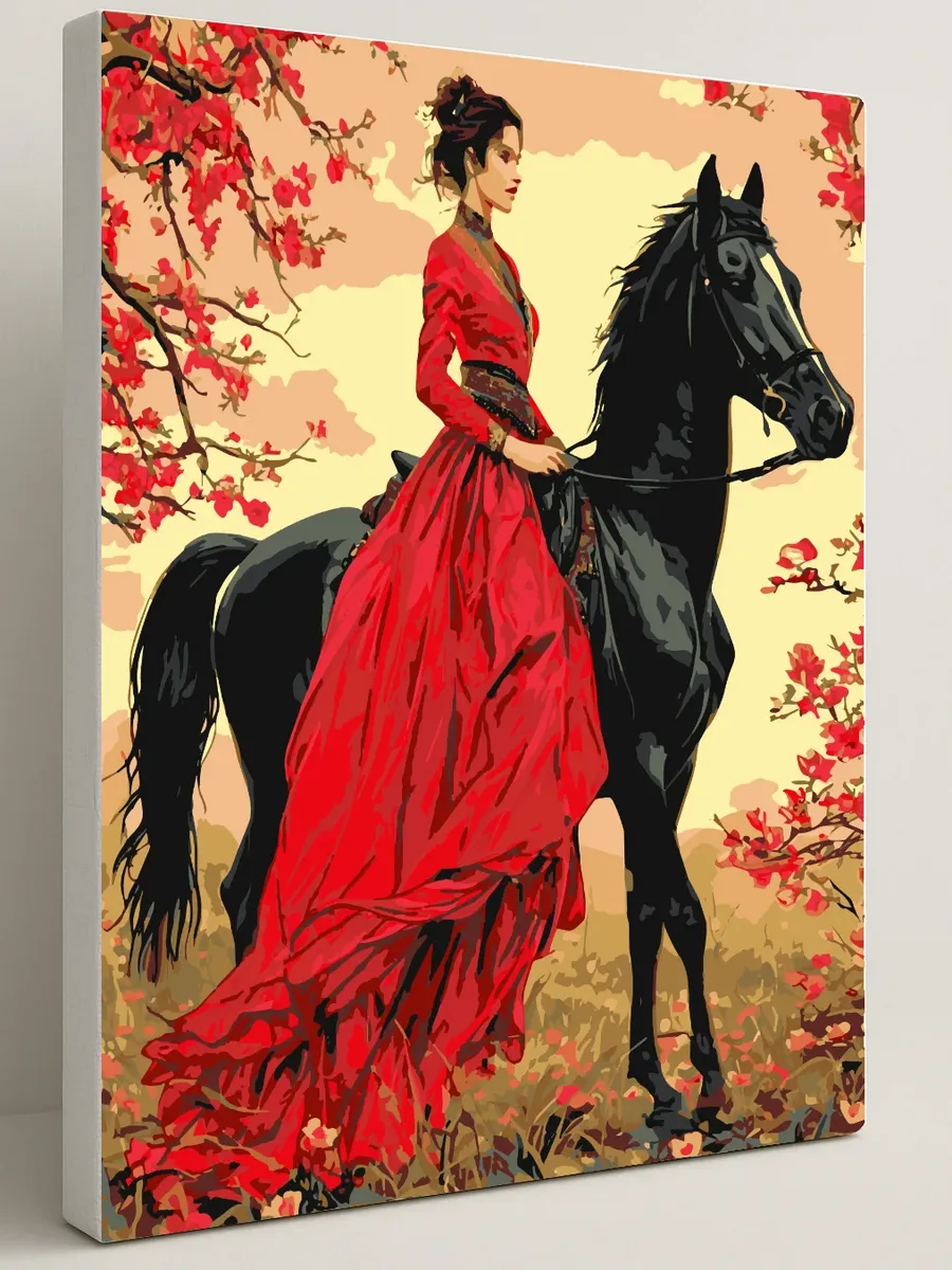 Картина по номерам - Всадница на черном арабе — 40×50 см