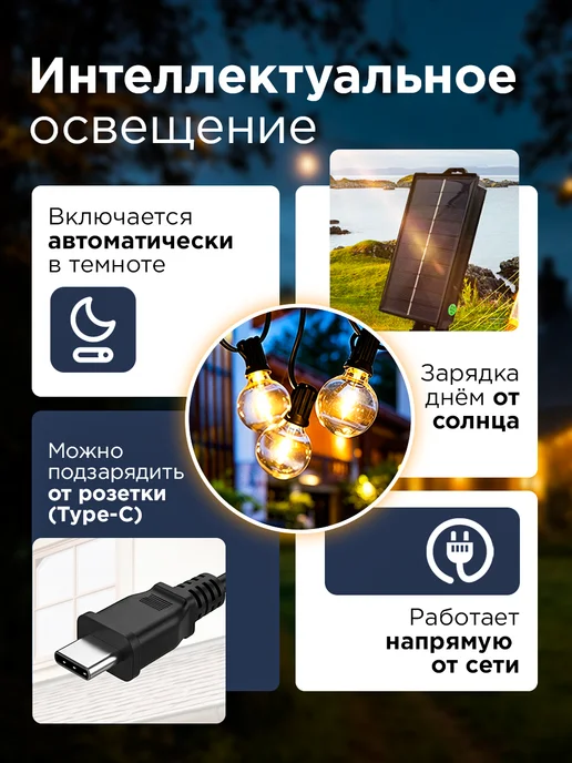 White Sea Гирлянда на солнечной батарее уличная 25 метров, 25 м, фото 2
