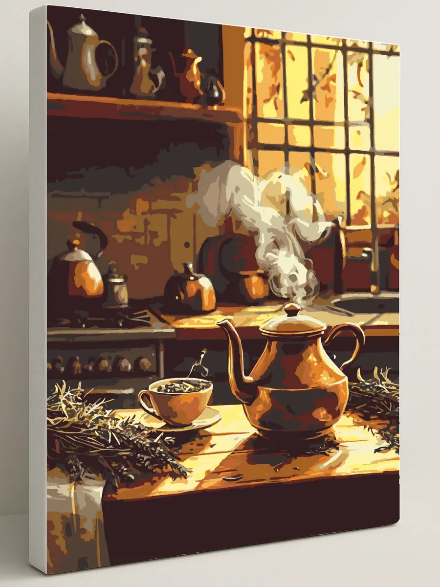 Картина по номерам - Вечерний чайник из меди — 40×50 см