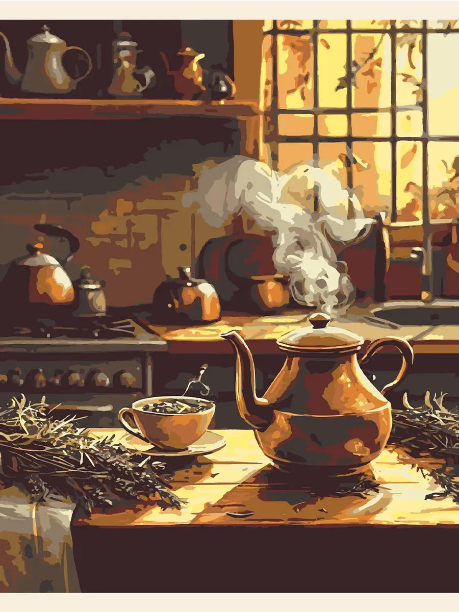 Картина по номерам - Вечерний чайник из меди — фотография 2