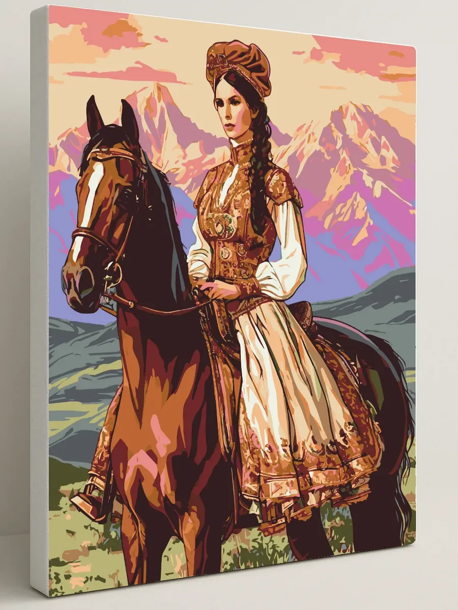 Картина по номерам - Всадница скакуна ахалтекинца — 40×50 см