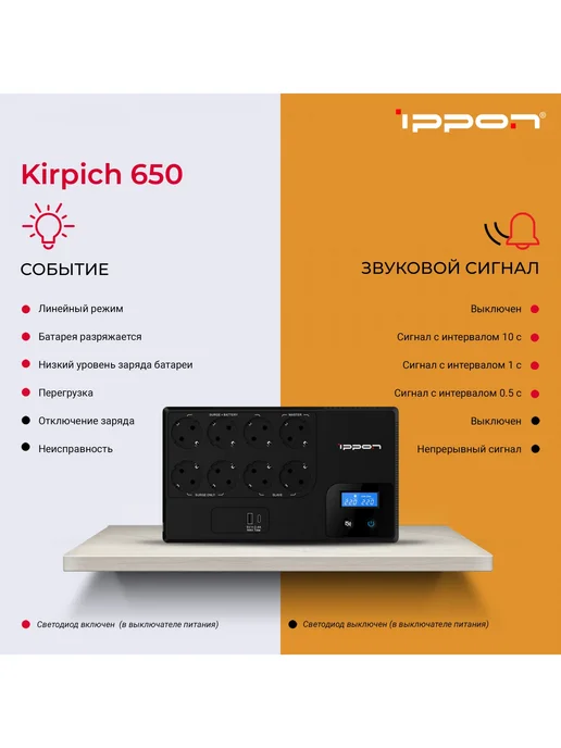 Ippon Источник бесперебойного питания Kirpich 650 360Вт 650ВА, 360 Вт, фото 2