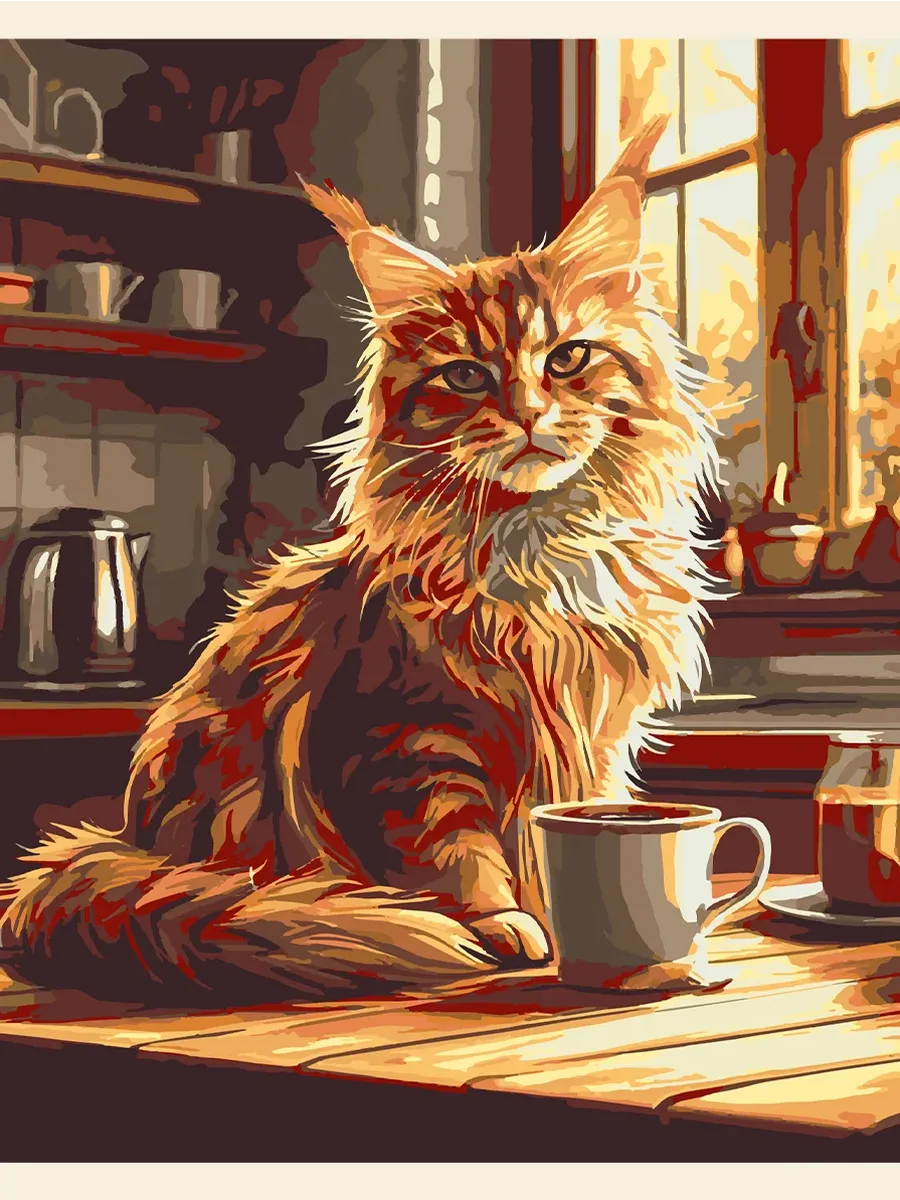Картина по номерам - Мейн-кун и кофе