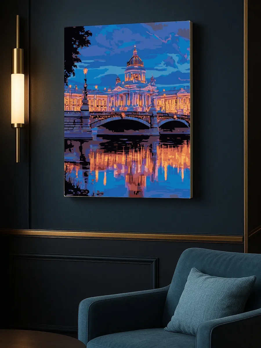Картина по номерам - Мост Ломоносова ночью — фотография 7