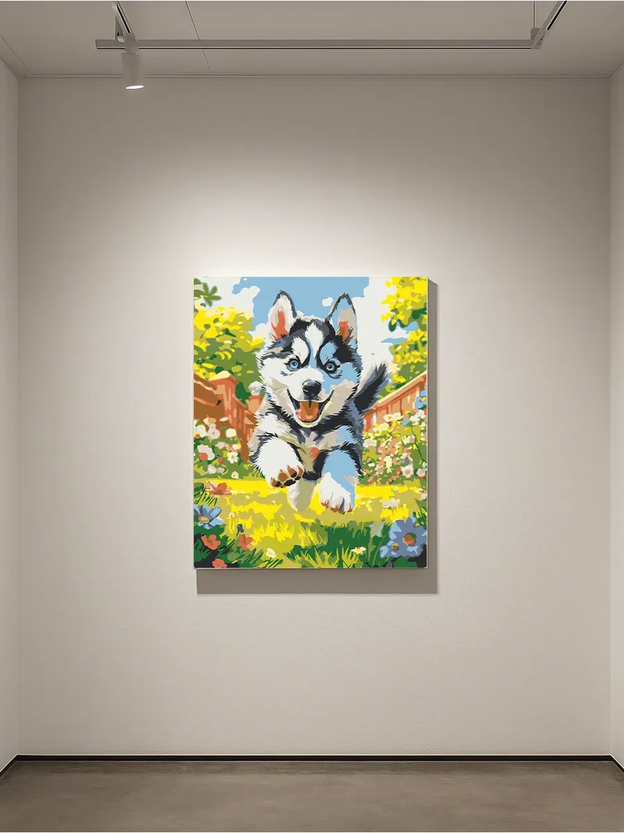 Картина по номерам - Весёлый щенок хаски