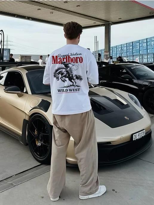 ORGVSM Футболка оверсайз с принтом у2к marlboro, вариант, фото 3