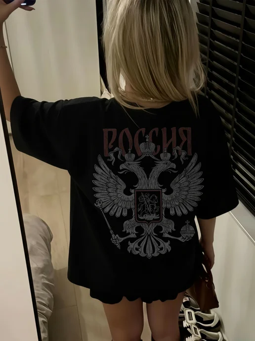 SAINT NATION Футболка оверсайз с принтом Россия y2k, черный, фото 2