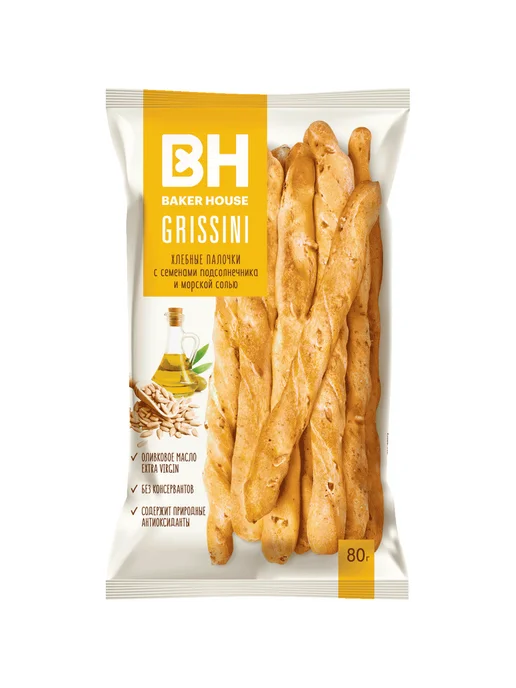 Хлебные палочки Baker House Grissini с подсолнечником 80 г, 80 г