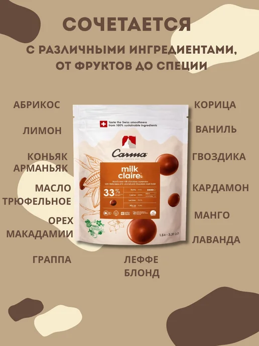 Carma Швейцарский молочный шоколад Карма Claire 33% (1,5 кг), 1,5 кг, фото 5
