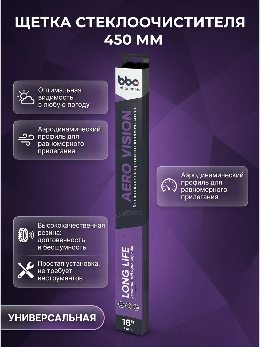 Щетка стеклоочистителя (18/450мм) бескаркасная bi bi care
