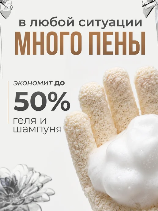 Point.Cosmetics Перчатки мочалки для тела, белый, фото 5