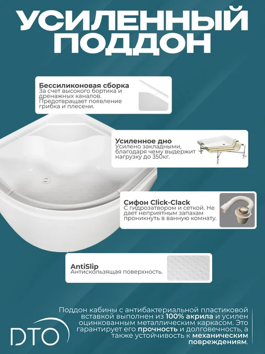 Deto Душевая кабина No Silicone (100х100х208) низкий поддон, 100x208, фото 4