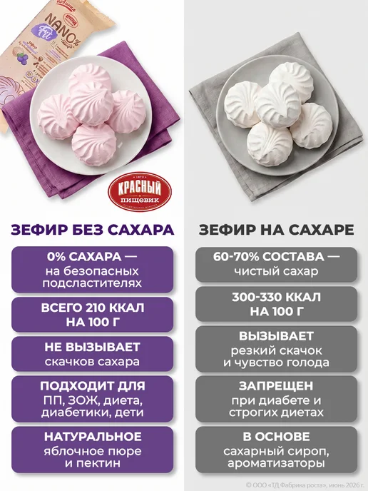 Красный пищевик Зефир без сахара низкокалорийный для диабетиков, 120 г, 3 шт, фото 2
