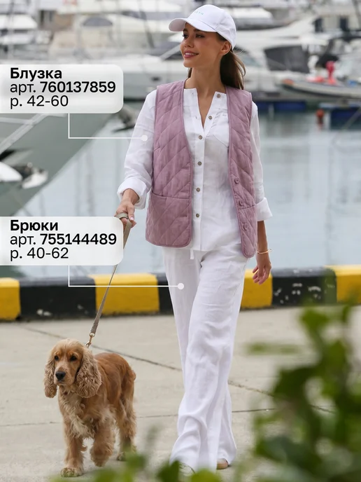 Lanicka Жилет льняной стеганый укороченный безрукавка на пуговицах, фиолетовый, фото 4