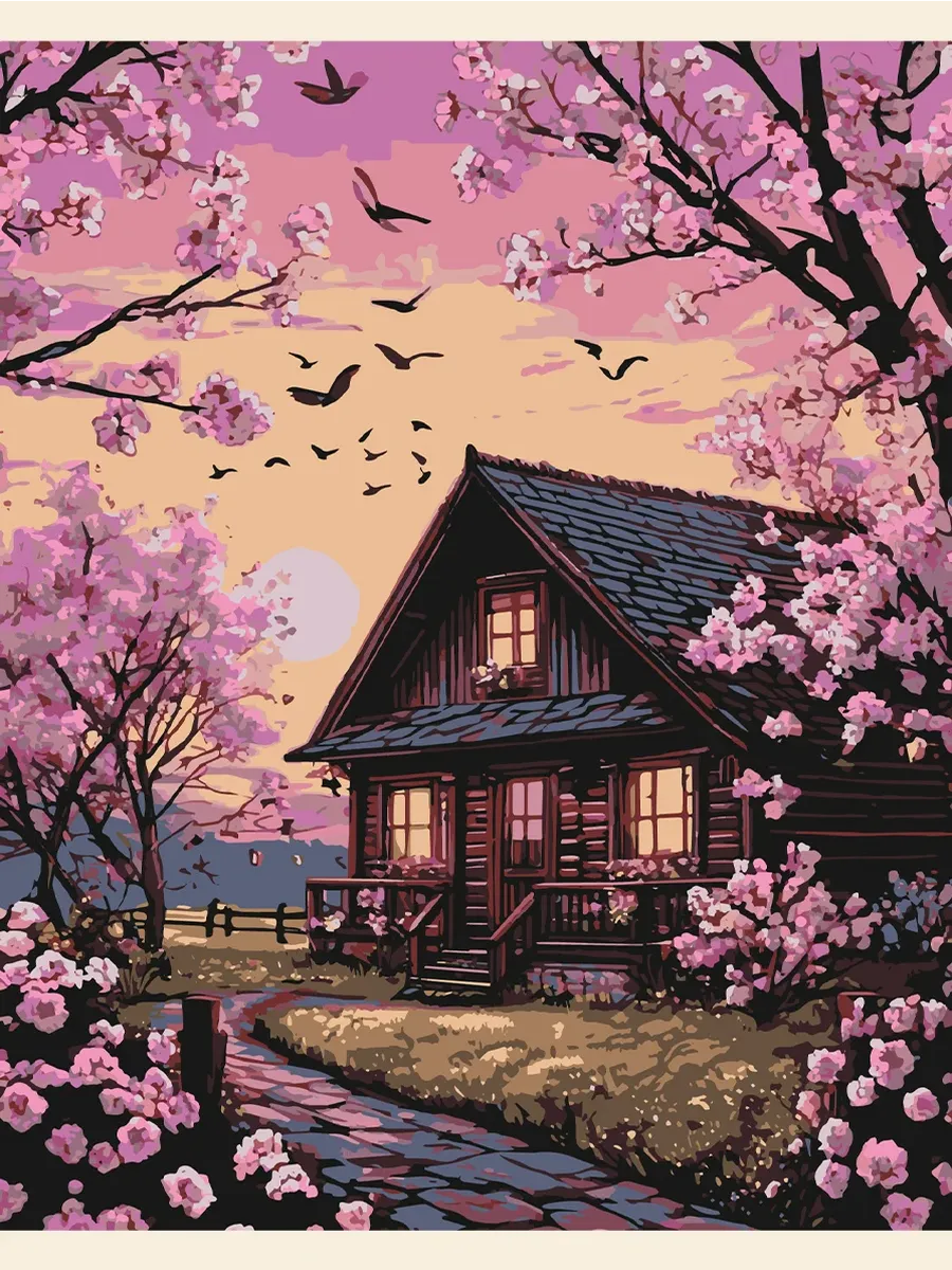 Картина по номерам - Домик с вишнями