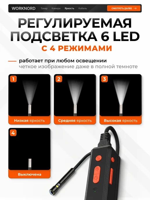 WORKNORD Эндоскоп автомобильный для смартфона, вариант, фото 3
