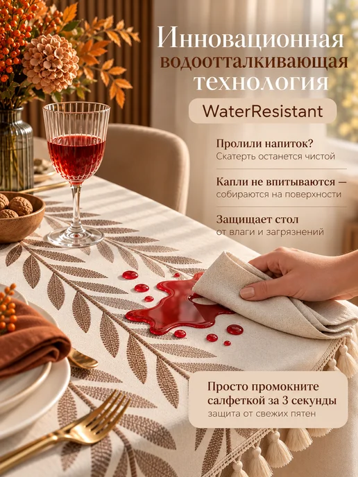LuxAP Скатерть на стол водоотталкивающая тканевая 140х180см, белый, фото 2