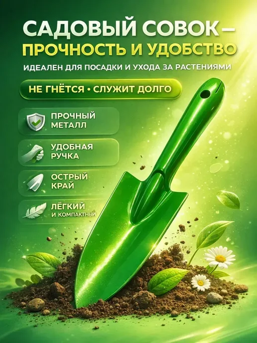 Наз01 Посадочный совок садовый металлический прочный для рассады, Посадочный