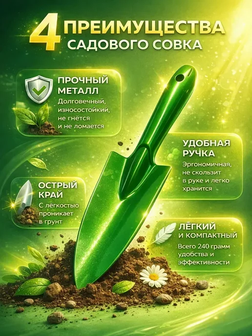 Наз01 Посадочный совок садовый металлический прочный для рассады, Посадочный, фото 2