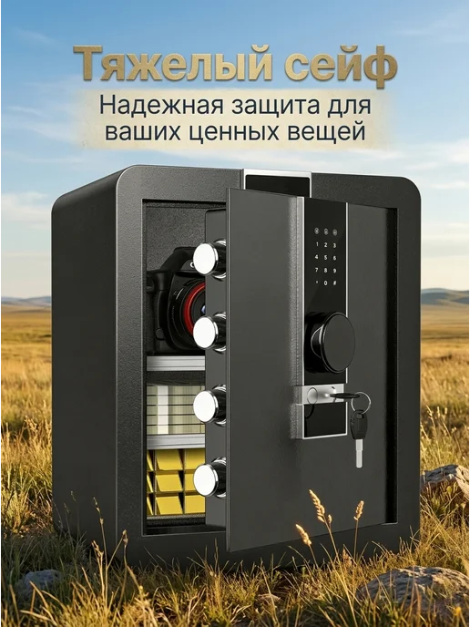 Сейф для денег и документов с электронным замком на коде, черный, в упаковке 15,5 кг