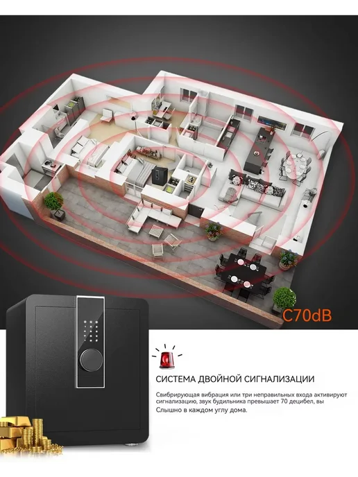 Сейф для денег и документов с электронным замком на коде, черный, в упаковке 15,5 кг, фото 5