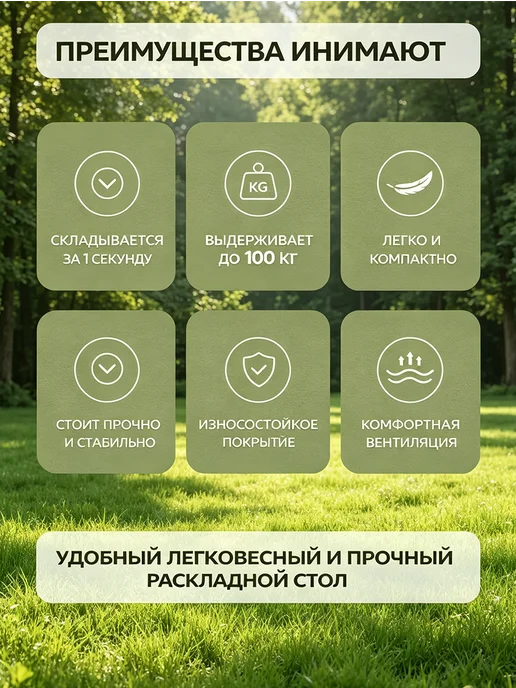 Стол складной стальной легкий для сада, дачи и пикника, зеленый, фото 2