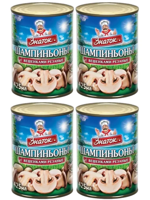Знаток Шампиньоны с вешенками резаные, 4 банки по 400 г, 400 г, фото 2