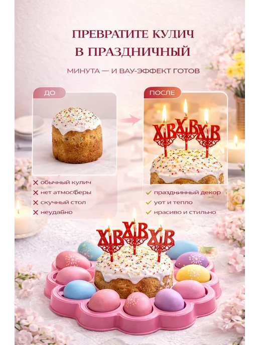 Айсару3 Подсвечник для кулича пасхальный набор3шт держатель свечи ХВ, 3 шт, фото 3