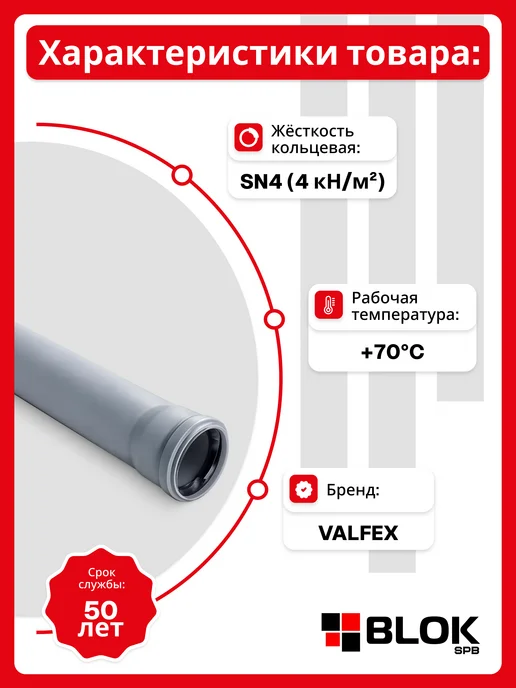 VALFEX Труба канализационная 50х2000х1,8мм Серая, 50x2000x1.8 мм, фото 2