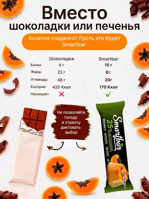 Smartbar Протеиновые батончики белковые "Пудинг папайя" 12 шт, 12 шт, фото 3
