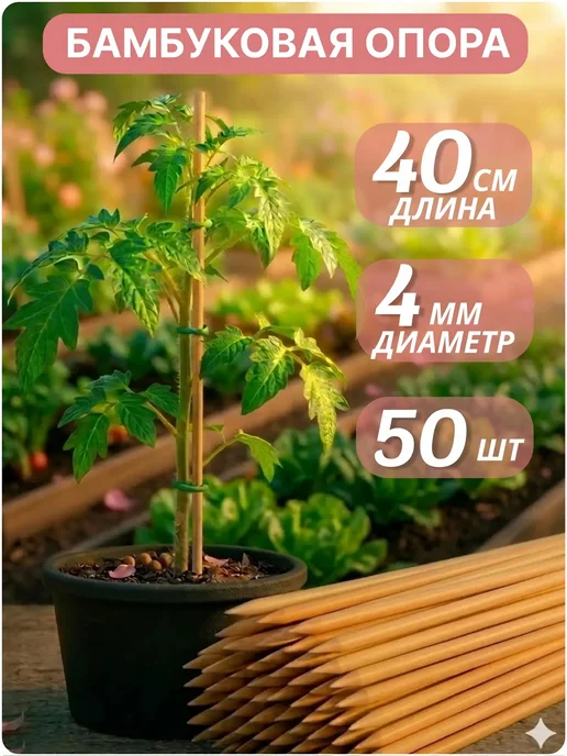 Опора поддержка колышки подпорка подвязка палочки, зеленый, 50 шт