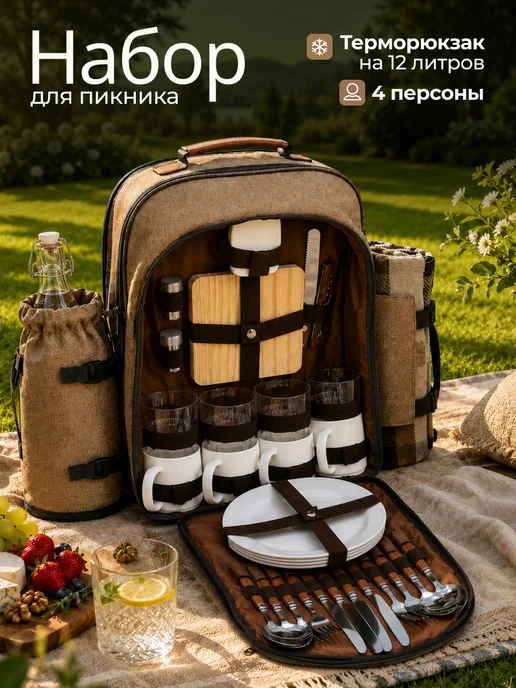 diplodock Набор для пикника терморюкзак с посудой на 4 персоны, белый