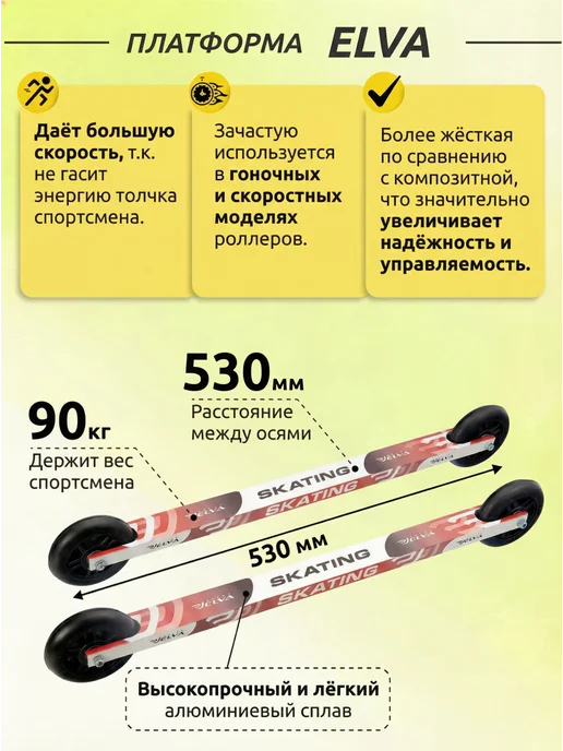 ELVA Лыжероллеры коньковые SK100SR c креплениями NNN, черный, фото 2