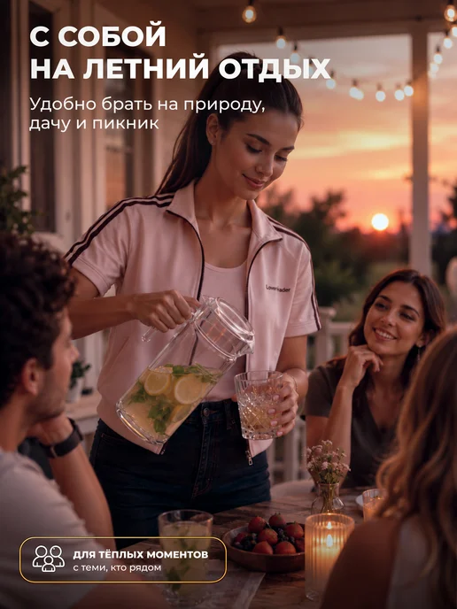 TEATASTY Стеклянный графин для воды с крышкой, кувшин 1800 мл, 1800 мл, фото 7