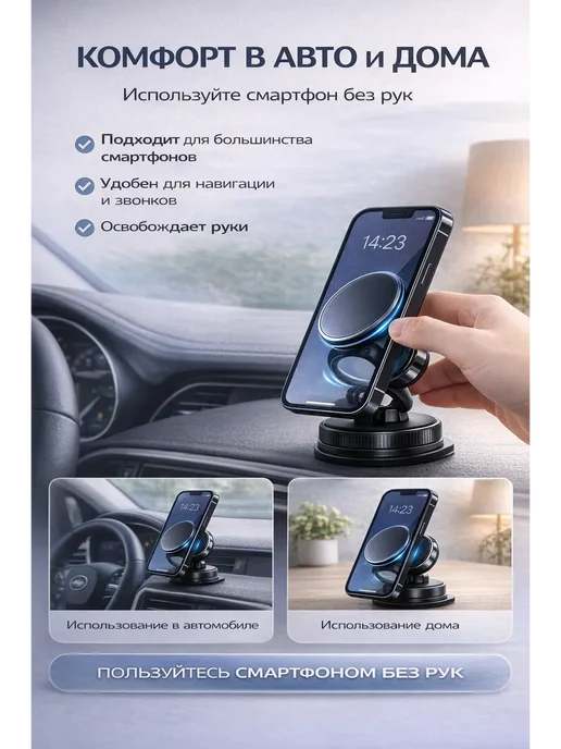 ДокЛюкс Магнитный держатель для телефона, черный, фото 3