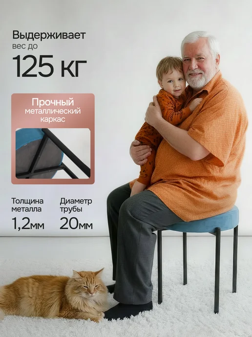 Комплект табуретов для кухни из 4 штук, голубой, фото 4