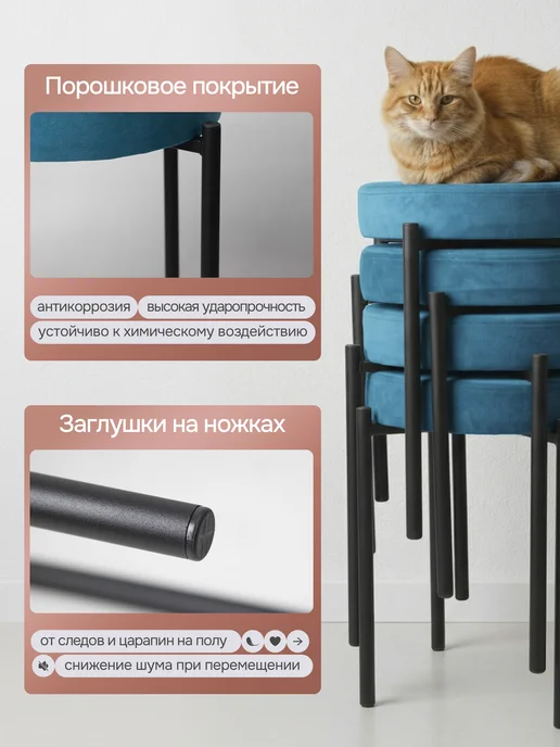 Комплект табуретов для кухни из 4 штук, голубой, фото 5