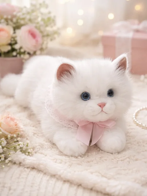 Мягкая игрушка кот кошка, белый, фото 4