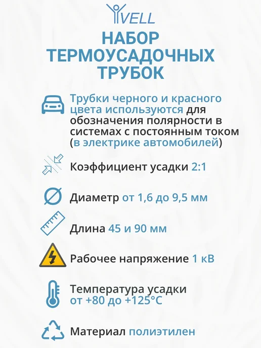 Vell Набор термоусадочных трубок Автоэлектрика 1350шт (1.6-9.5мм), 1350 шт, фото 3