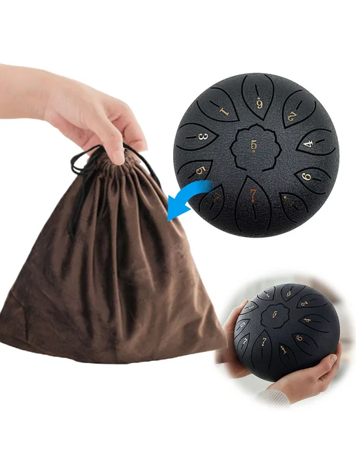 6-нот гитара Steel Tongue Drum с палками, чехлом, черный, черный, фото 2