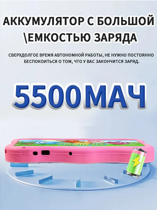 Детский планшет Android 13, противоударный силиконовый чехол, розовый, фото 5