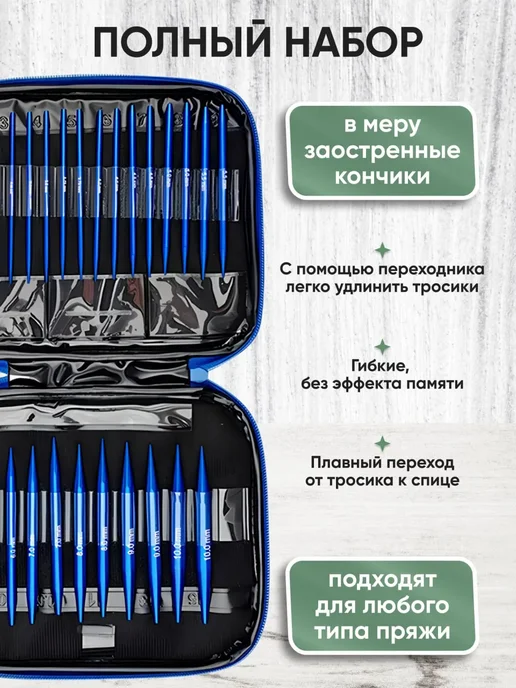 Занимайка Набор съемных круговых спиц для вязания 3-10 мм, синий, фото 2