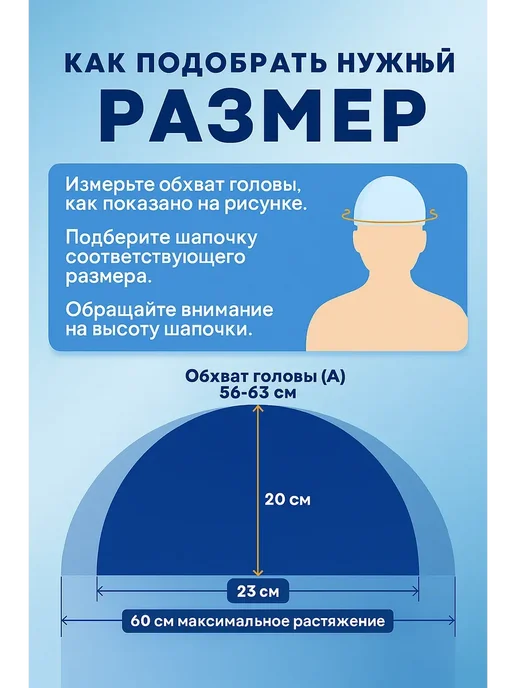 Канида8 Шапочка для бассейна тканевая женская мужская, детская, голубой, фото 4