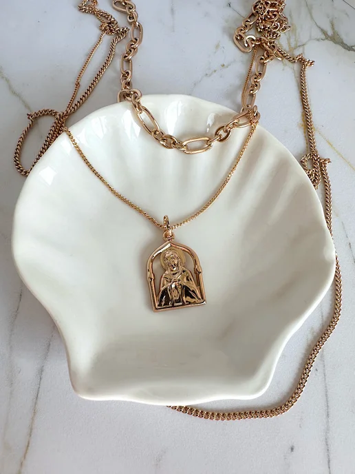 XUPING JEWELRY Колье-чокер с тройной цепочкой и подвеской-иконкой, желтый, фото 7